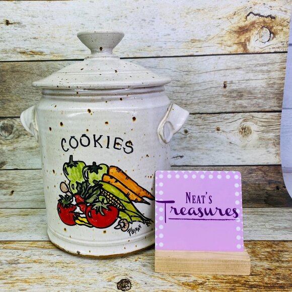 Kulan Pottery SPECKLED VEGETABLE Stoneware Large 12" Heavy Lidded Cookie Jar - Picture 1 of 10
